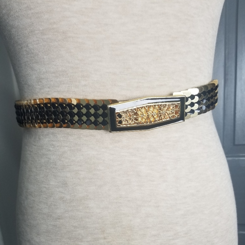 Vintage Glam Gold Tone Scales Stretch Belt